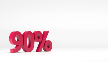 Beyaz izole edilmiş arka plan 3 boyutlu resimlerde% 90 indirim ikonu 3 boyutlu kırmızı. Parlak ve plastik bir yüzde veya indirimli bir sembol. Satılık, alışveriş, terfi sembolü. Yarı fiyat teklifi
