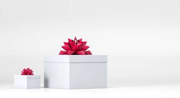 Χριστούγεννα Πρωτοχρονιά Ημέρα Του Αγίου Βαλεντίνου Λευκό Κόκκινο Κουτί Δώρου — Φωτογραφία Αρχείου