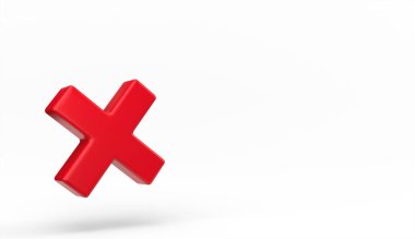 Wrong Cross Symbol Isolated. 3D rendering. Red cross - symbol of rejection, decline, delete sign. Letter - X. True or false icon 3D. clipart