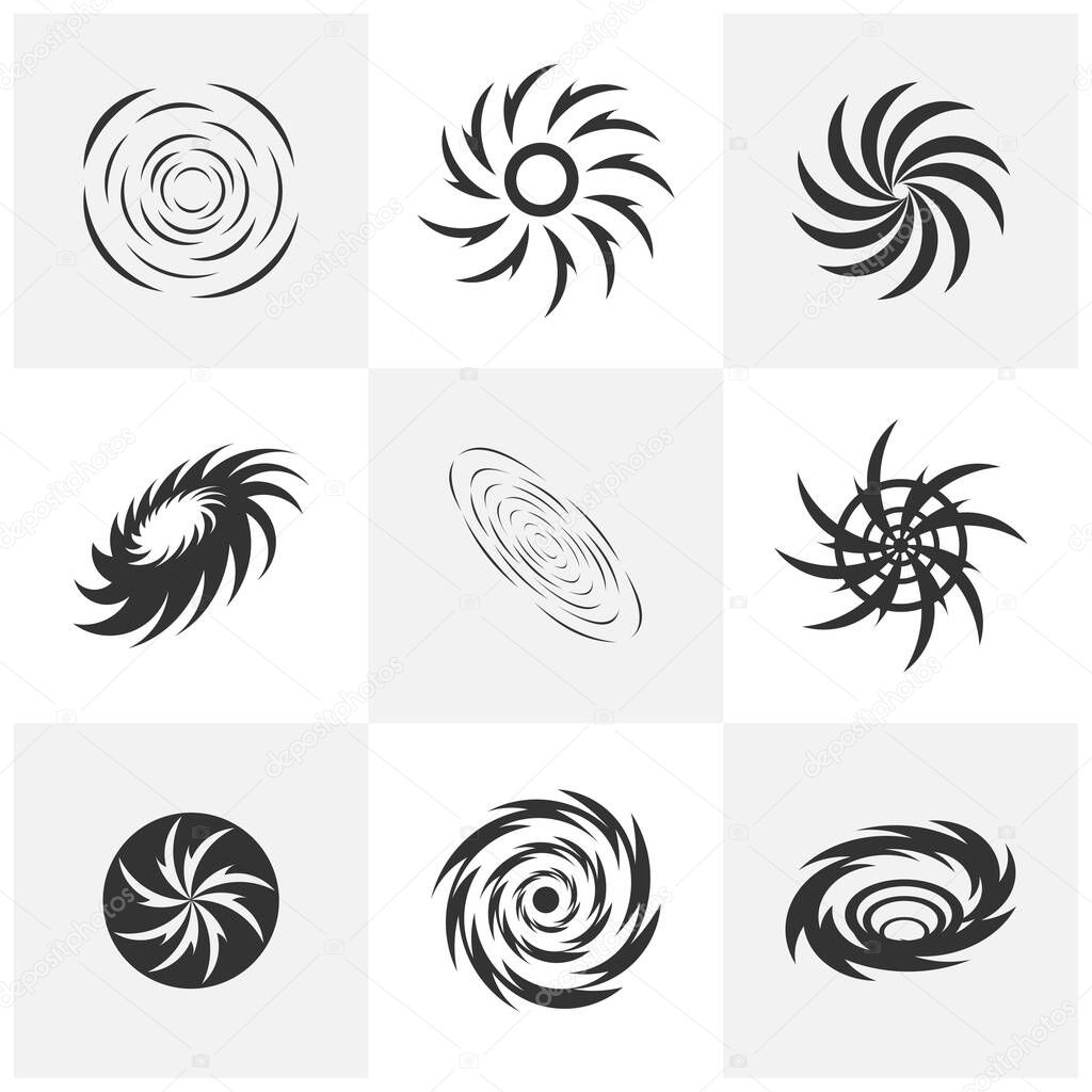Set of Vortex logo design template. Black hole galaxy vector illustration