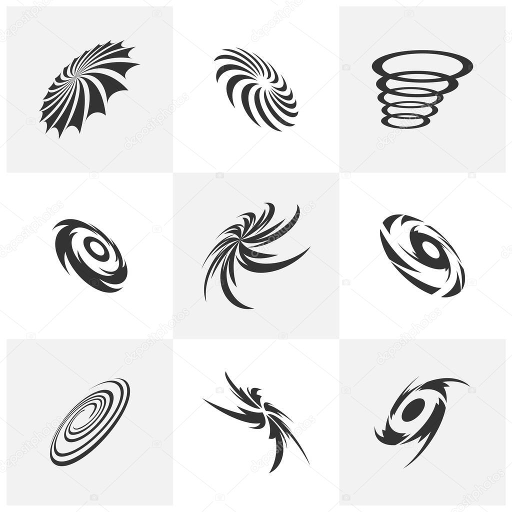 Set of Vortex logo design template. Black hole galaxy vector illustration