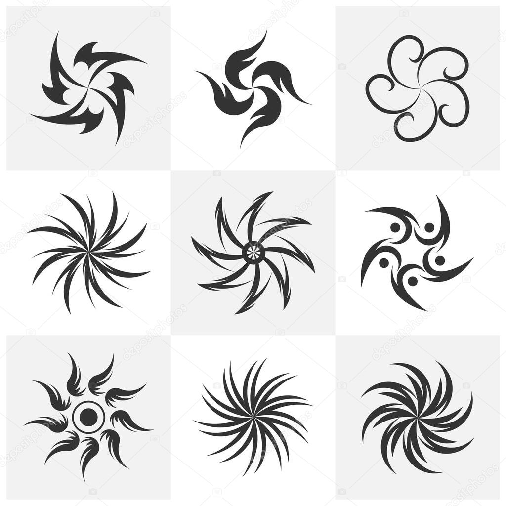 Set of Vortex logo design template. Black hole galaxy vector illustration