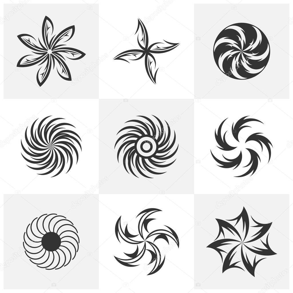 Set of Vortex logo design template. Black hole galaxy vector illustration