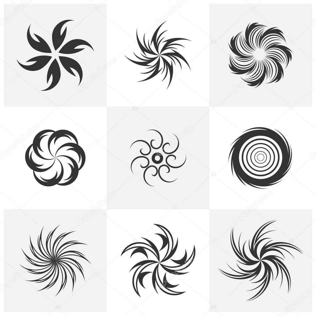 Set of Vortex logo design template. Black hole galaxy vector illustration