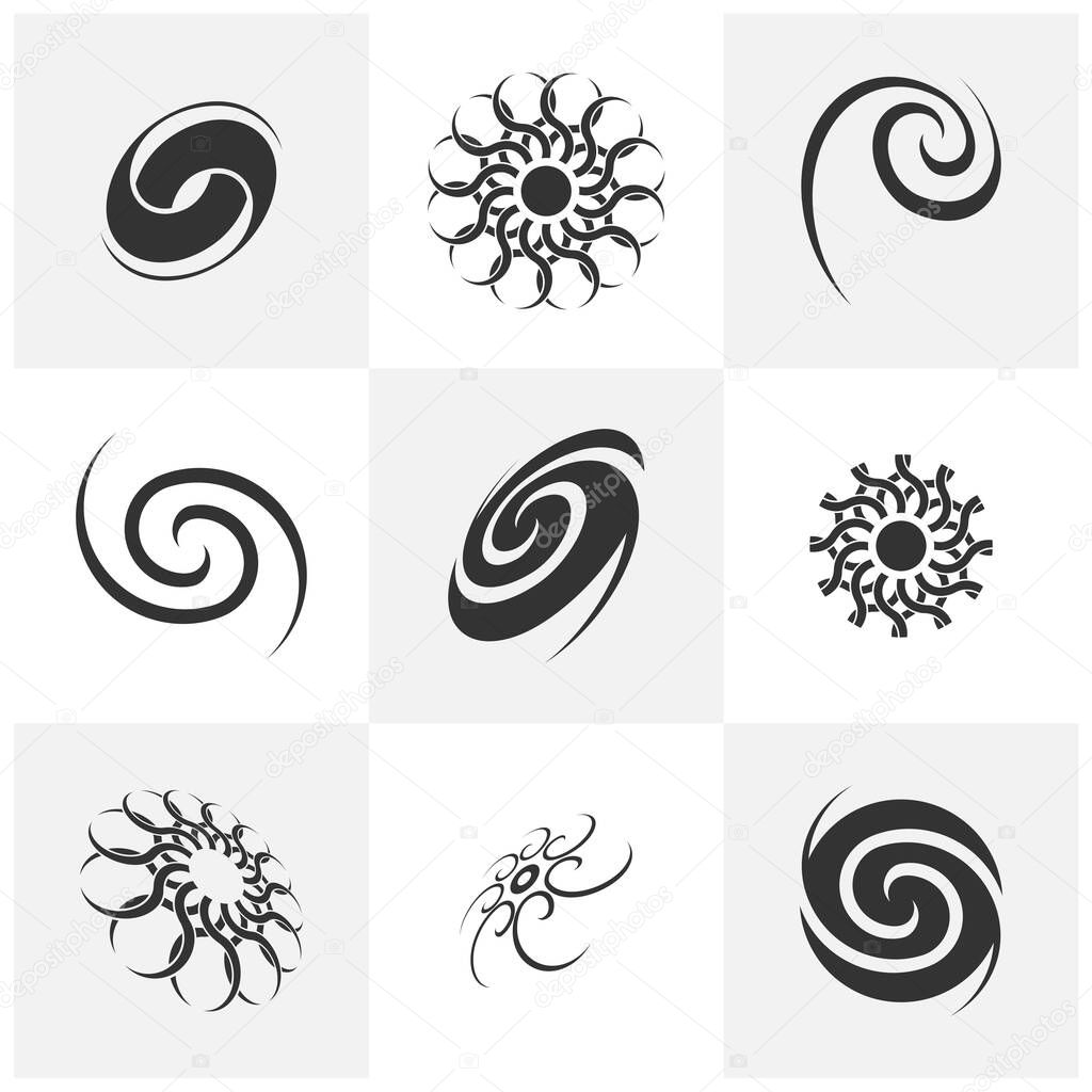 Set of Vortex logo design template. Black hole galaxy vector illustration