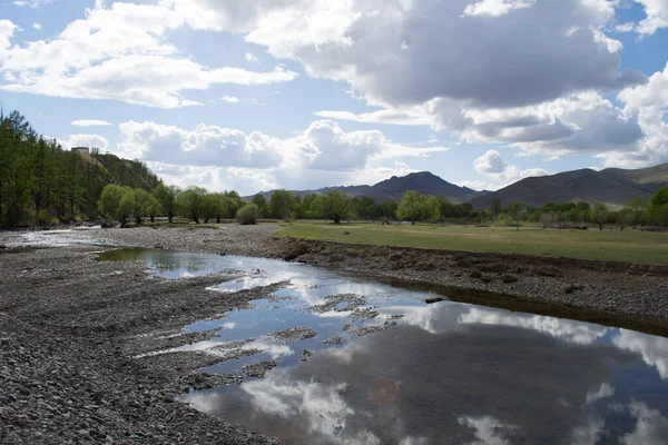 Řeka Krajina Přírody Mongolsku — Stock fotografie