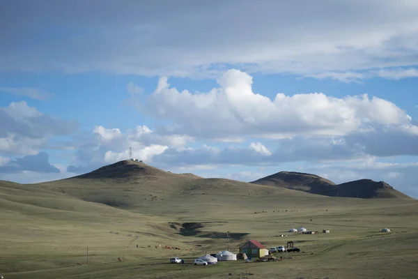 Ger Acampamento Natureza Paisagem Mongólia — Fotografia de Stock