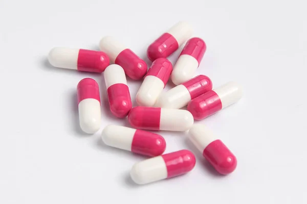 Medicinal Product Capsules Pink Color White Background — Stock Photo, Image