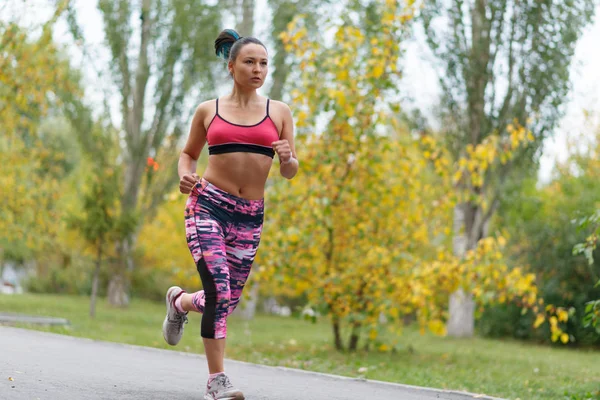 Young Lady Running Woman Runner Running Spring Park Road Workout — Stock Photo, Image