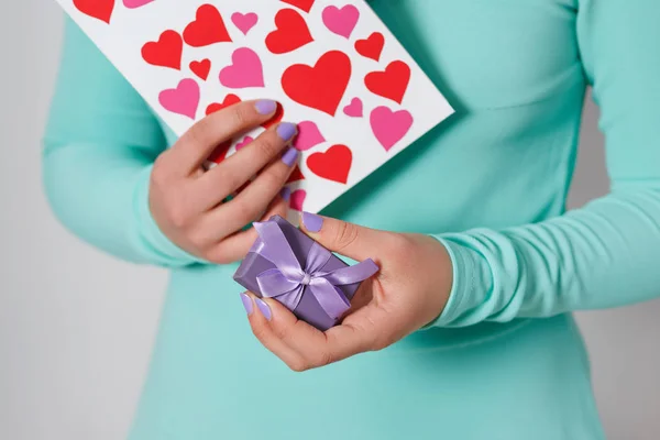 Female Hands Hold Valentine Form Paper Heart Valentine Day — Stock Photo, Image