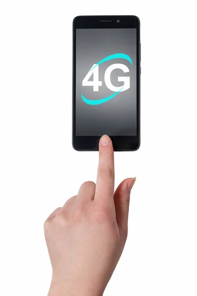 Mobile Internet Man Hand Smartphone Sign Display Isolated White — Stock Photo, Image