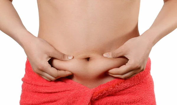 Kvinnor kropps fett mage framifrån isolerad på vit bakgrund. — Stockfoto
