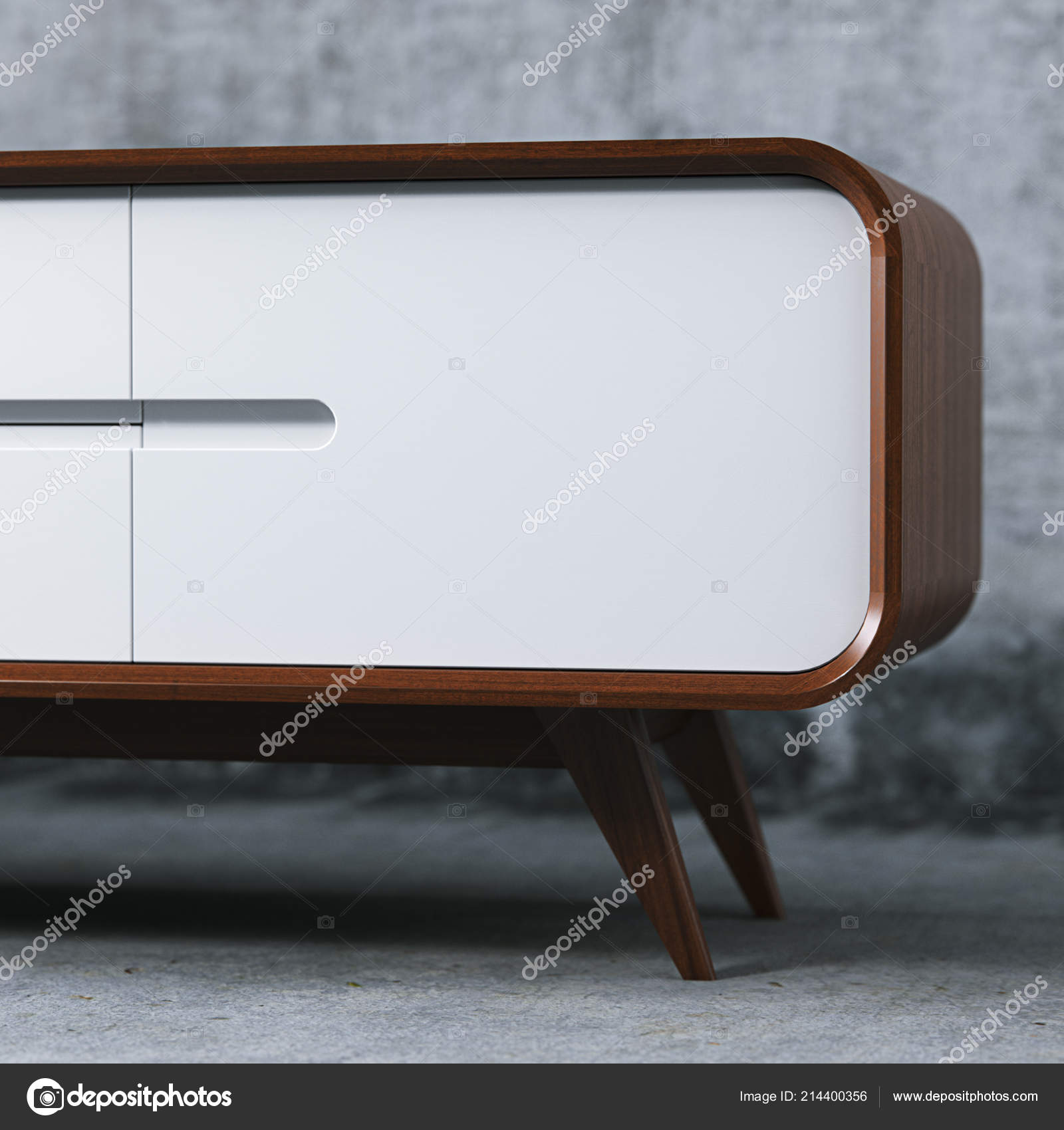 Wooden Vintage Tv Stand Close Up 3d Render Stock Photo