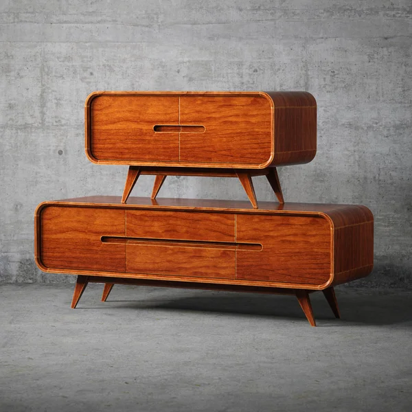 Mobília de madeira vintage 3D render — Fotografia de Stock
