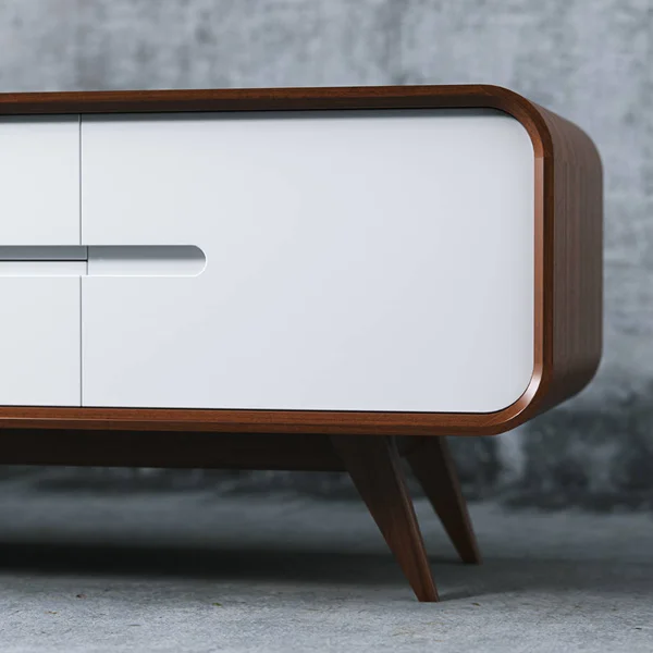 Soporte de tv vintage de madera de cerca 3D render — Foto de Stock