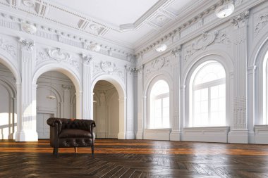 Klasik görünümde beyaz iç açık 3D render vintage kanepe