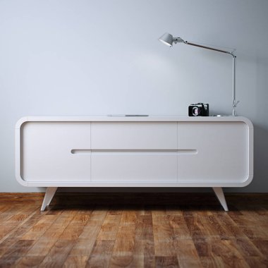 Beyaz vintage komidin beyaz iç 3D render