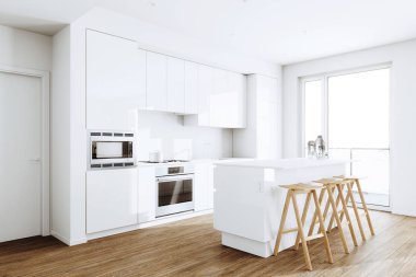 Bir çatı katı 3d render Beyaz Modern Mutfak