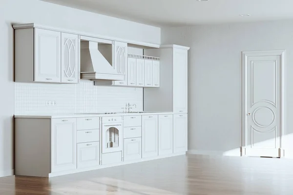 Beautiful Classic Kitchen New Luxury Home Hardwood Floors White Walls — Stock Photo, Image