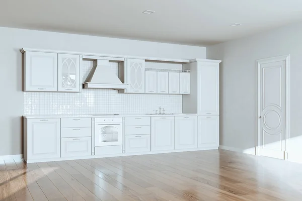 Beautiful Classic Kitchen New Luxury Home Hardwood Floors White Walls — Stock Photo, Image