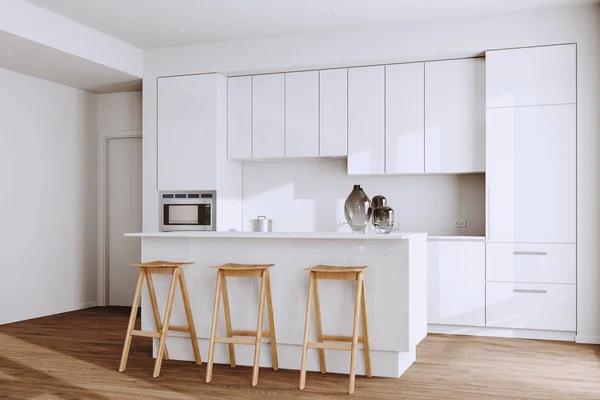 Beautiful White Modern Kitchen New Luxury Home Hardwood Floors Vintage — Stock Photo, Image