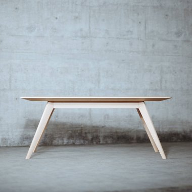 Beton iç 3d render Orta yüzyıl ahşap tablo