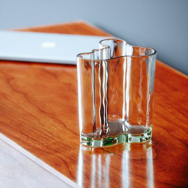 Ahşap arka plan 3d render cam vintage vazo