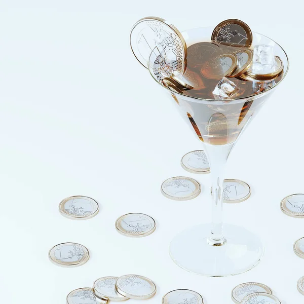 货币鸡尾酒商业概念艺术 3d 渲染 — 图库照片