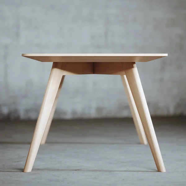 Mid Century drewniany stół w betonowej wnętrz 3D Render — Zdjęcie stockowe