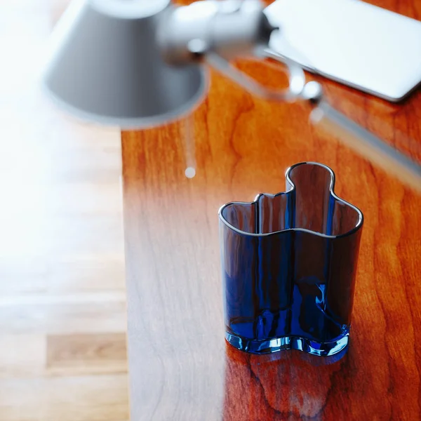 Vase aus Glas auf hölzernem Hintergrund 3D-Render — Stockfoto