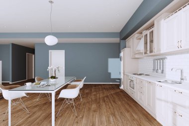 Hardwood Floo ile yeni Lüks Evde Güzel Klasik Mutfak