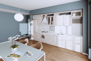 Hardwood Floo ile yeni Lüks Evde Güzel Klasik Mutfak