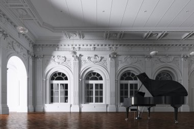 Büyük pi ile boş klasik orkestra odasında ışık 3d render