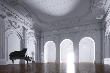 Klasik bir konser odasında ışık ile açık kapı 