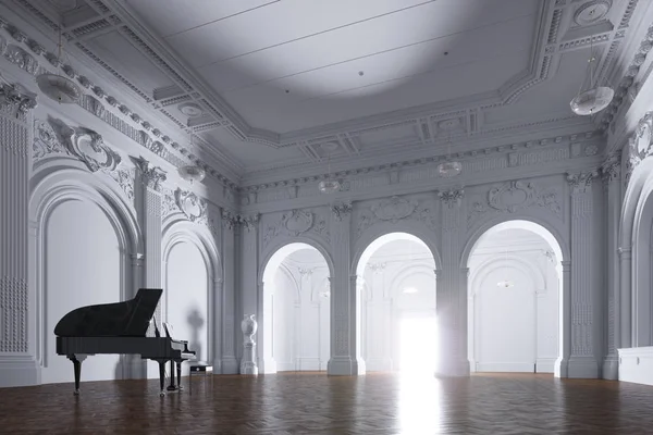 Open door in a classic concert room with light going through it