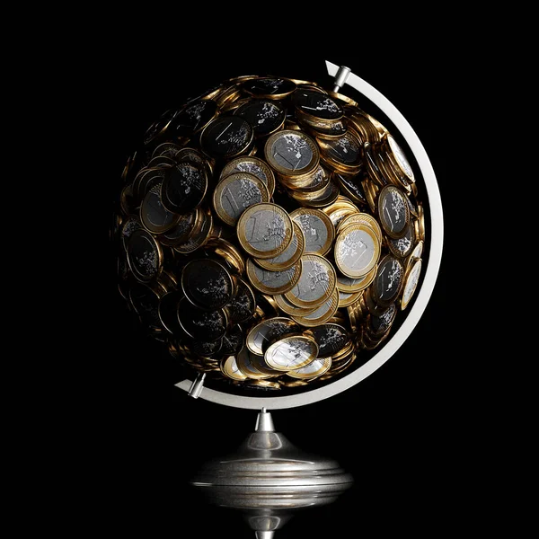 Euro Money Globe Coin Black Studio — Stock Photo, Image