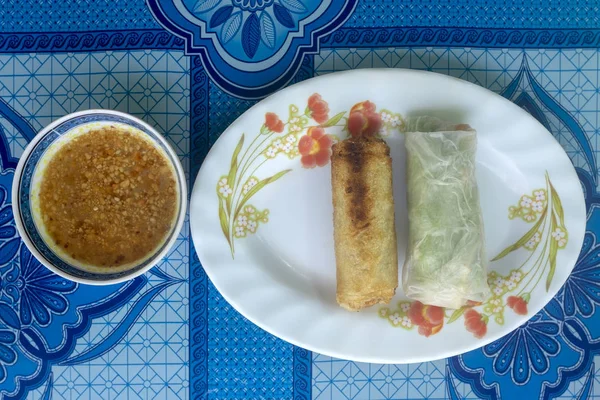 Cambodian Spring Rolls Fried Non Fried Koh Kong Dipping Sauce — Stock Photo, Image