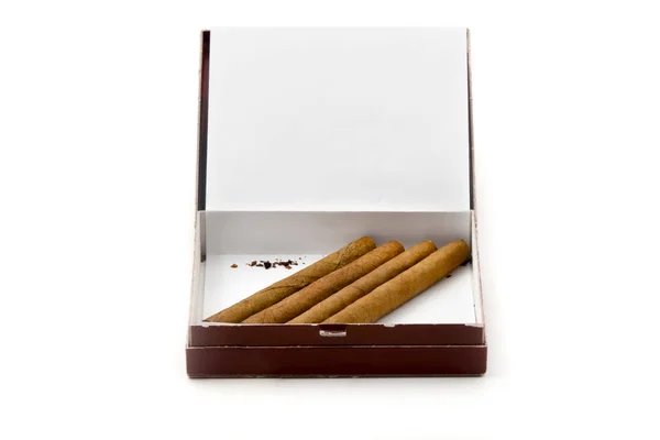 Cigarillo Krabici Bílém Pozadí — Stock fotografie