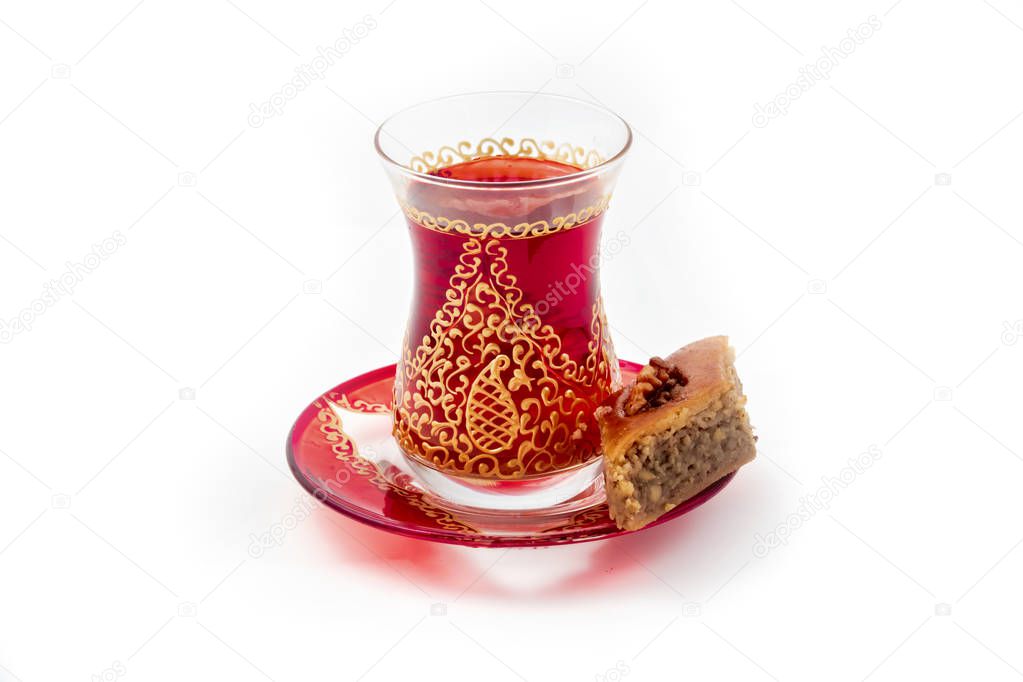 Traditional Armudu (tea cup) with Pakhlava 