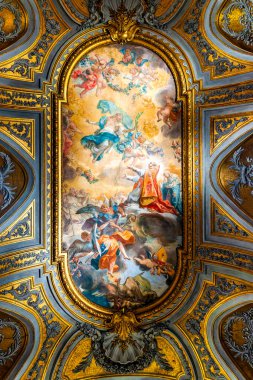 Barrel vaulted ceiling fresco Glory of Saint Stanislaus by Ermenegildo Costantini in Santo Stanislao dei Polacchi, Rome Italy