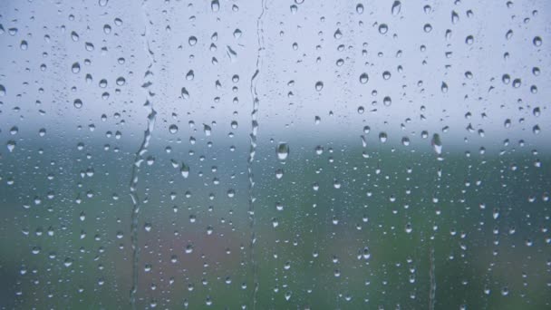 Gotas Lluvia Gotean Por Vidrio Fondo Textura Clima Lluvioso Concepto — Vídeo de stock