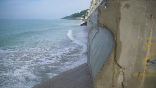 Sea Waves Beat Embankment Destruction Embankment Waves — Stock Video