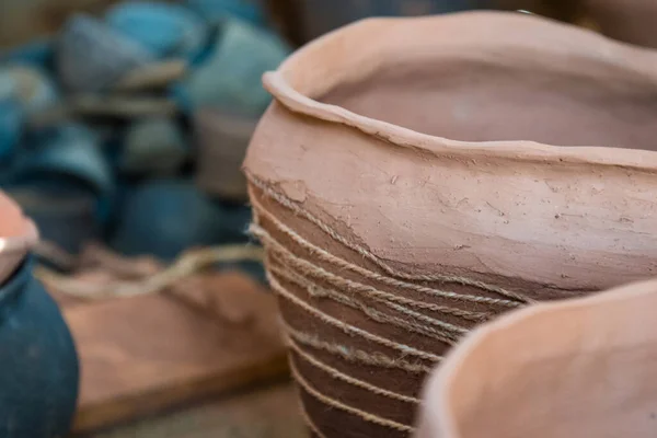 Pottery Shop Sun Rays Fall Pottery Clay Pot Jug Natural — Stock Photo, Image