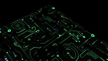 Dijital anakart ve CPU. 3D yeşil tahta