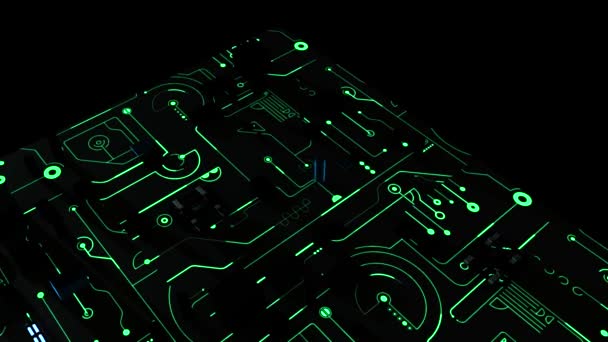 Digital motherboard and CPU. 3D green board — Stock Video