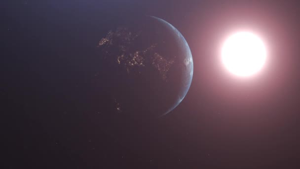 Východ slunce nad zemí. Úžasný pohled na planetu země z vesmíru. Hd. — Stock video
