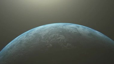 Dünya'da gün doğumu. Uzaydan Dünya gezegeninin inanılmaz görünümü. Hd. 1920x1080. Gerçekçi 3d Animasyon.