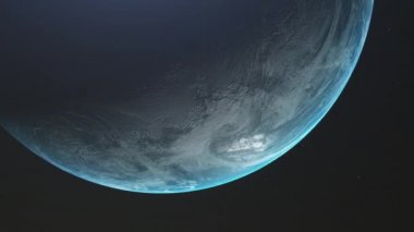 Dünya'da gün doğumu. Uzaydan Dünya gezegeninin inanılmaz görünümü. Hd. 1920x1080. Gerçekçi 3d Animasyon.