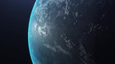 Dünya'da gün doğumu. Uzaydan Dünya gezegeninin inanılmaz görünümü. Hd. 1920x1080. Gerçekçi 3d Animasyon.
