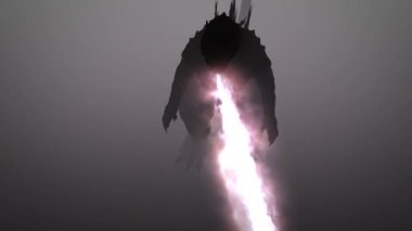 Godzilla'da ateş le ilgili. Ateş püsküren canavar. Ejderha. 3d.